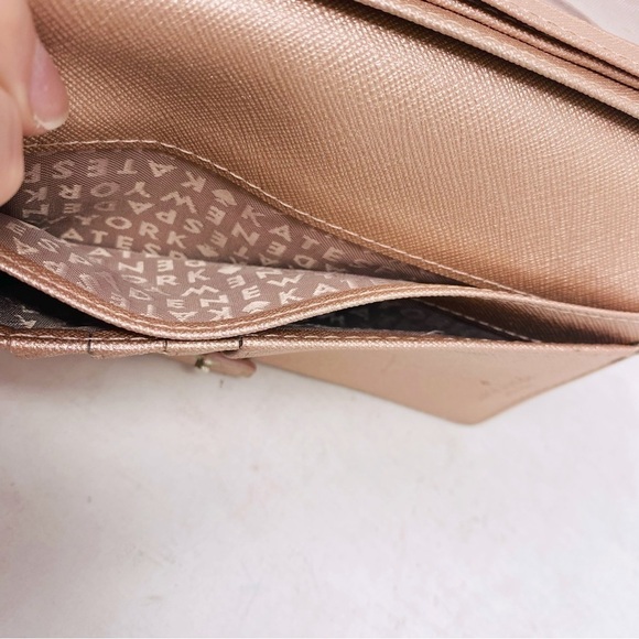 Kate Spade Shimmer Rose Gold Slim Bifold Leather Wallet 7” x 3.5” x 1” - Picture 9 of 10